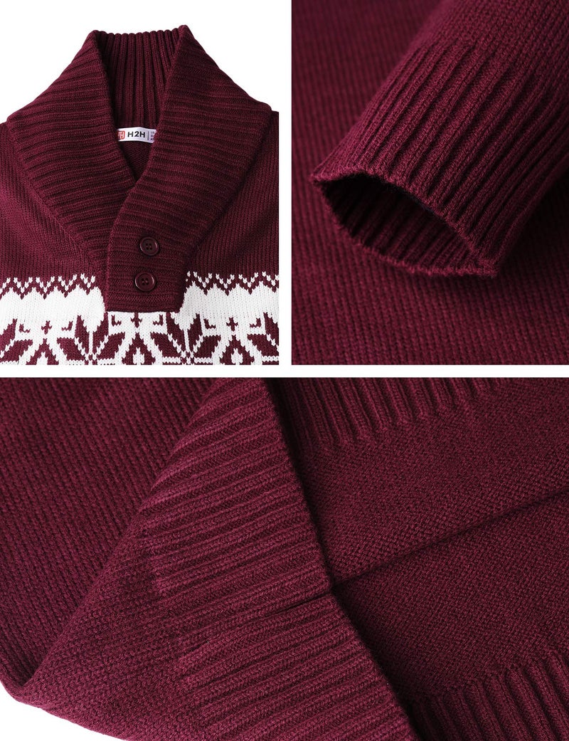 H2H Mens Casual Slim Fit Shawl Collar Pullover Sweater with Snowflake Pattern Wine US M/Asia L (KMOSWL0102) - Image 5